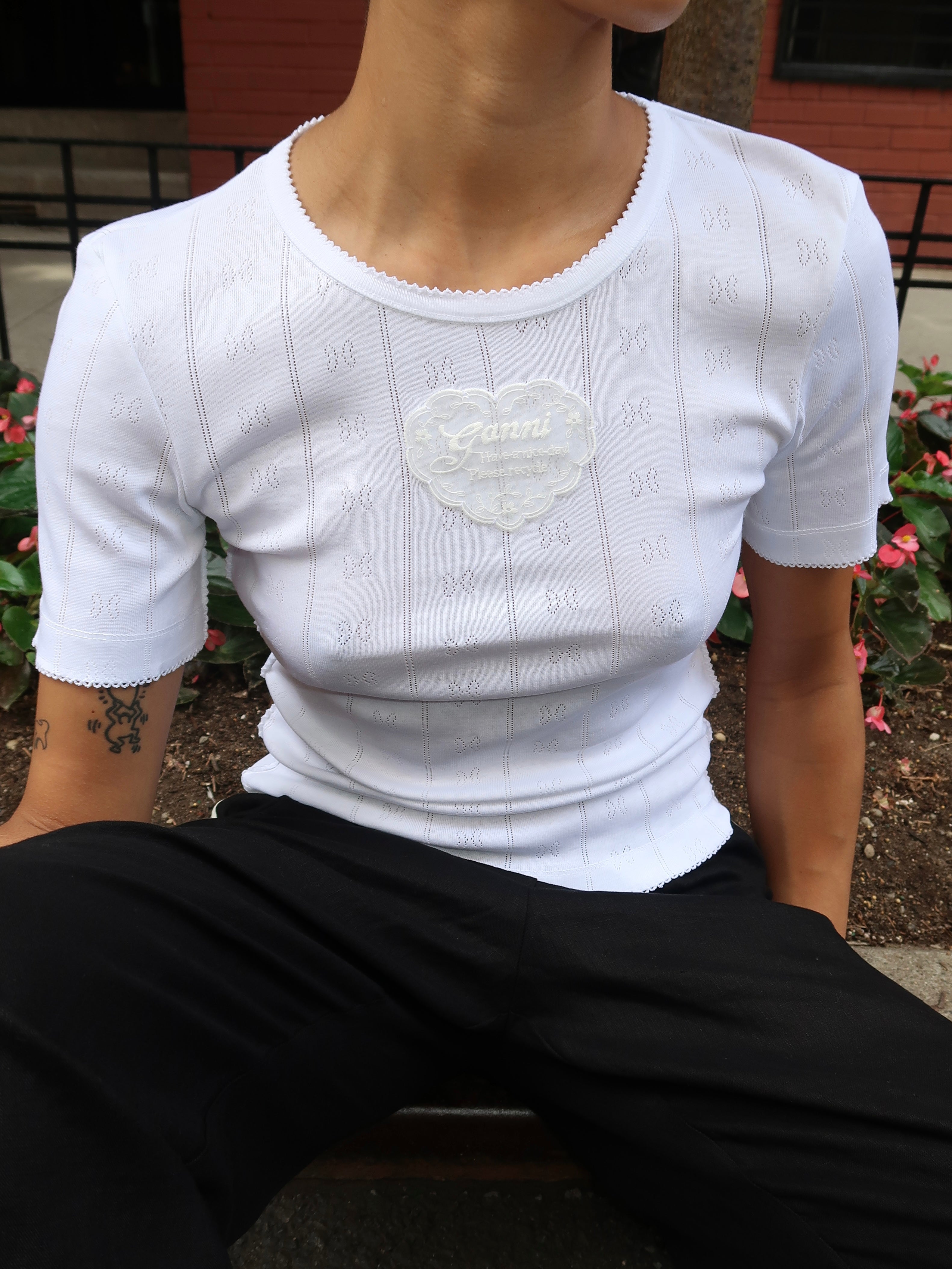 Compact Pointelle Rib Tee in Bright White