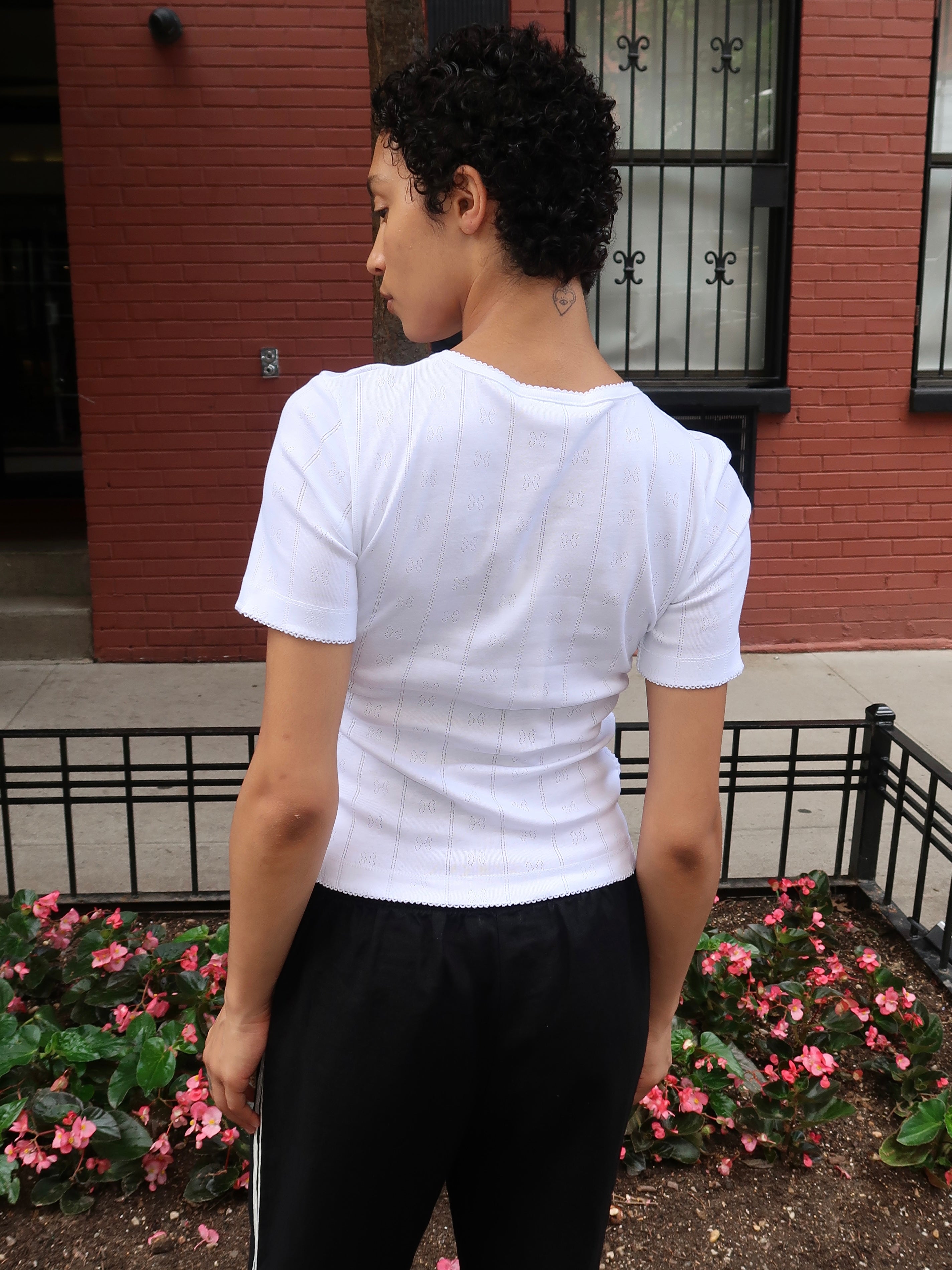 Compact Pointelle Rib Tee in Bright White