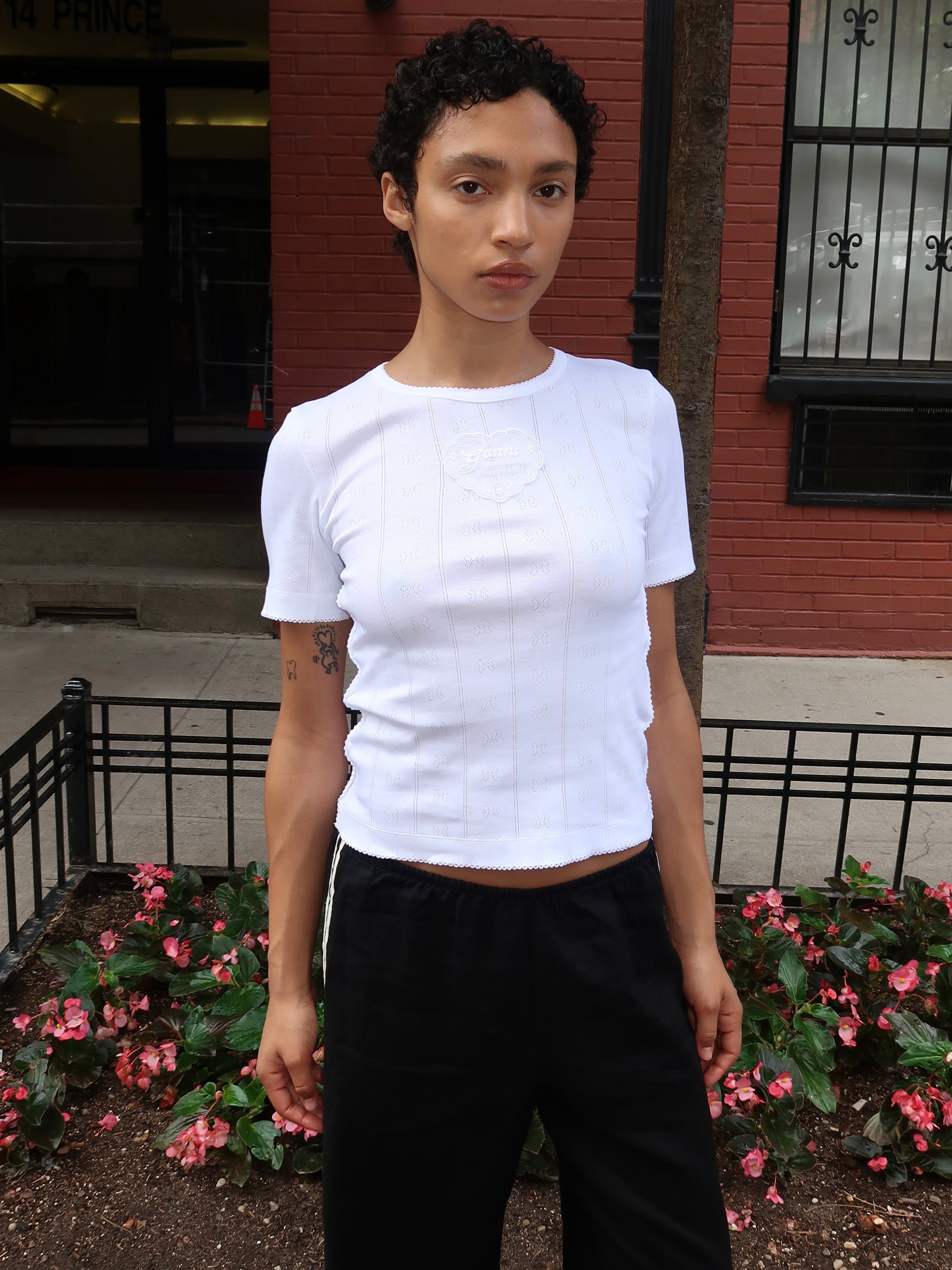 Compact Pointelle Rib Tee in Bright White