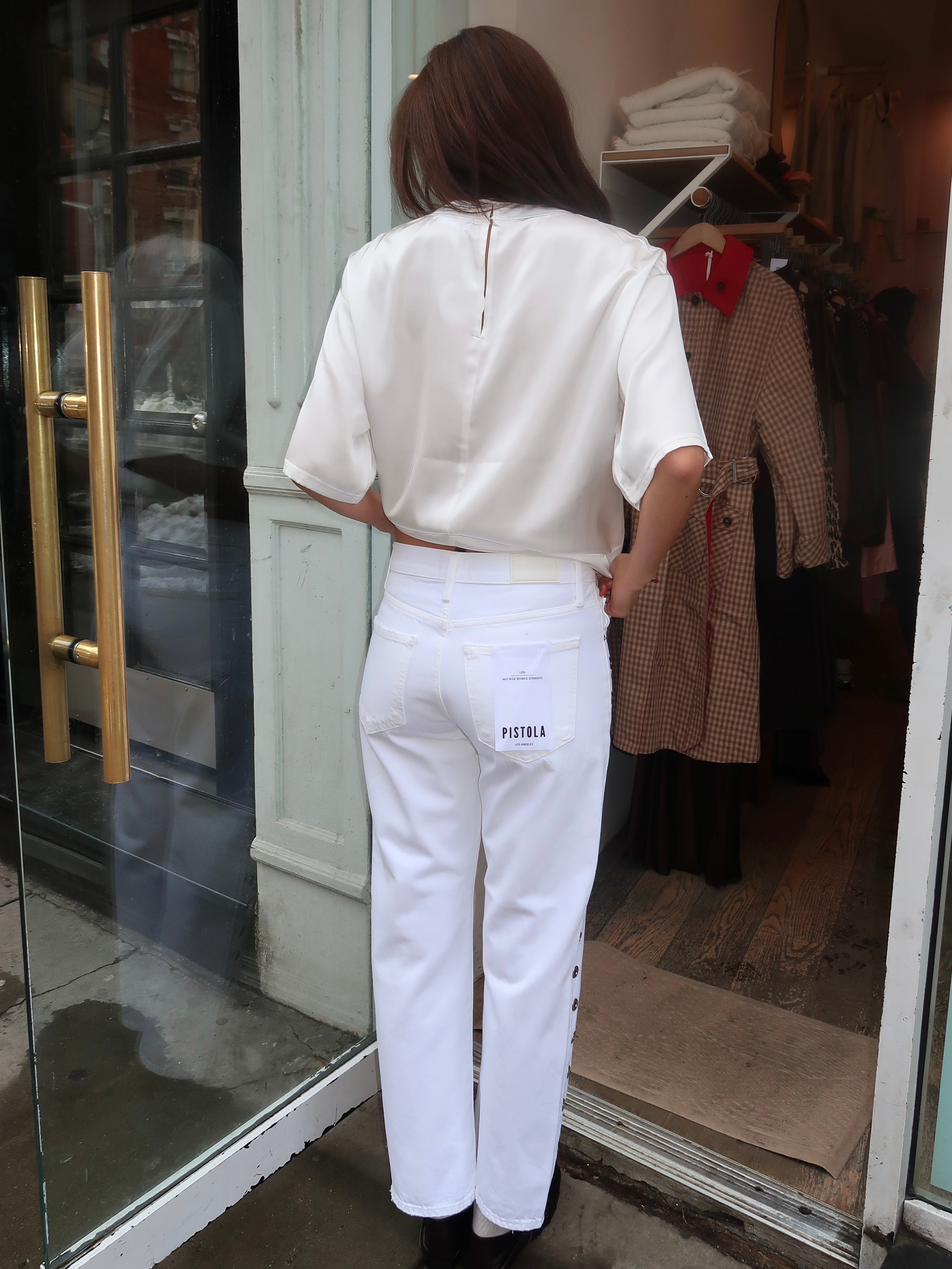 Lexi Mid Rise Bowed Straight in Vivid White