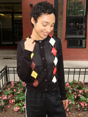Light Cotton Argyle Cardigan in Black