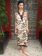 Printed Stretch Satin V-neck Midi Dress