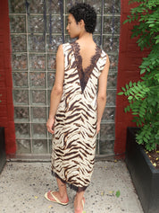 Printed Stretch Satin V-neck Midi Dress