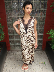 Printed Stretch Satin V-neck Midi Dress