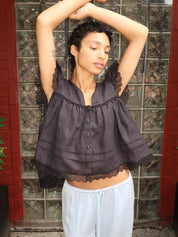 Light Linen Angel Sleeve Blouse in Black