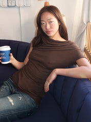 Lupita Cowl Neck Top in Brown