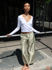 Taffeta Gingham Drawstring Cargo Pant in Pistachio