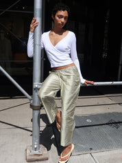 Taffeta Gingham Drawstring Cargo Pant in Pistachio
