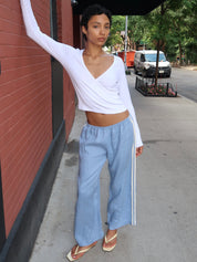 Linen Stripe Crop Racer Pant in Cornflower