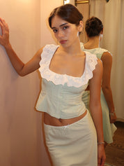 Gingham Paloma Lace Top in Green