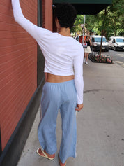 Linen Stripe Crop Racer Pant in Cornflower