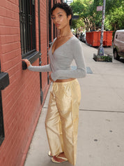 Taffeta Gingham Drawstring Cargo Pant in Butter