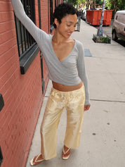 Taffeta Gingham Drawstring Cargo Pant in Butter