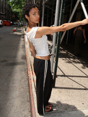 Linen Stripe Crop Racer Pant in Jet
