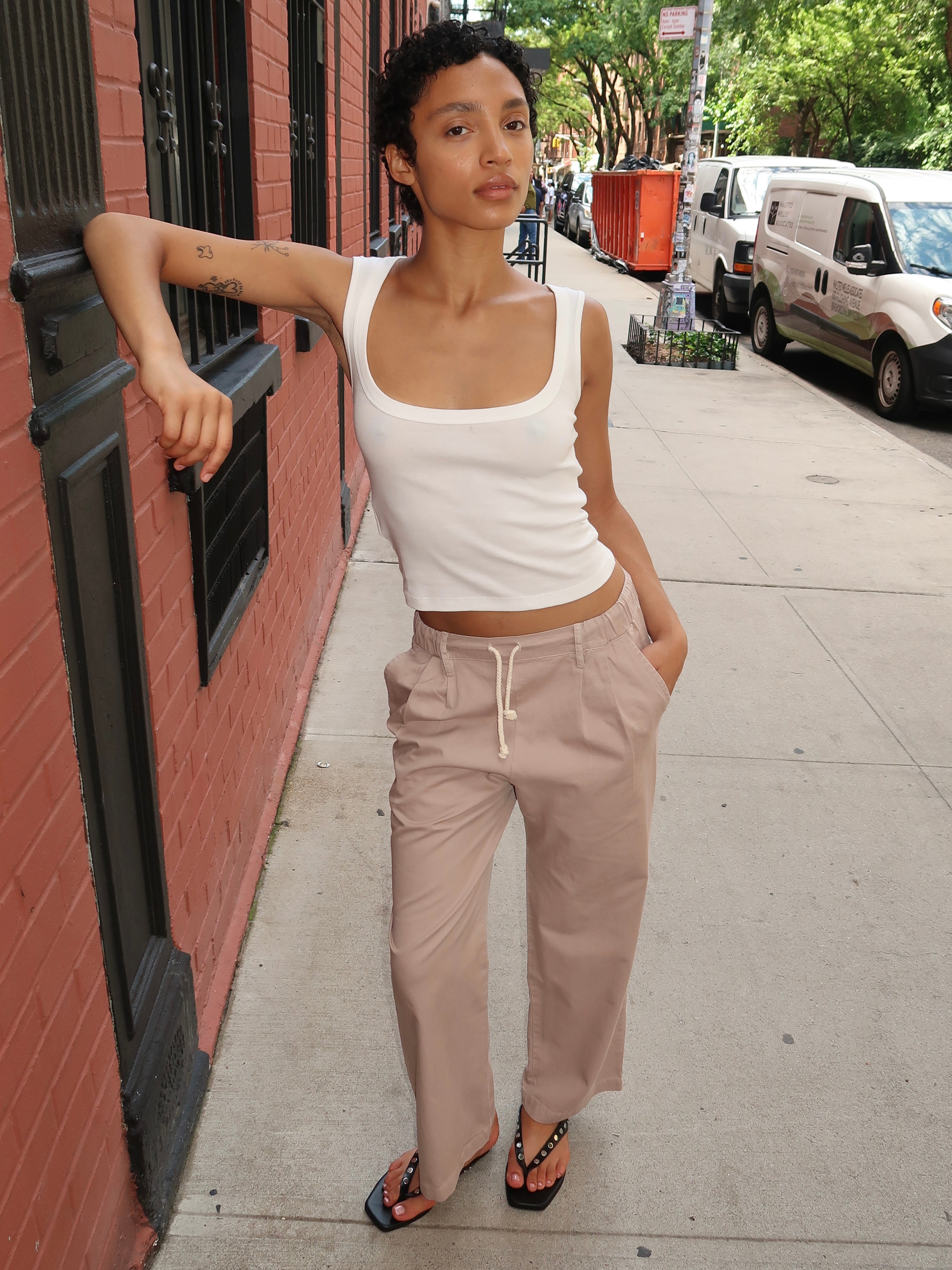 Chino Drawstring Crop Pant in Dark Khaki