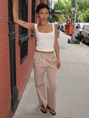 Chino Drawstring Crop Pant in Dark Khaki