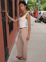 Chino Drawstring Crop Pant in Dark Khaki