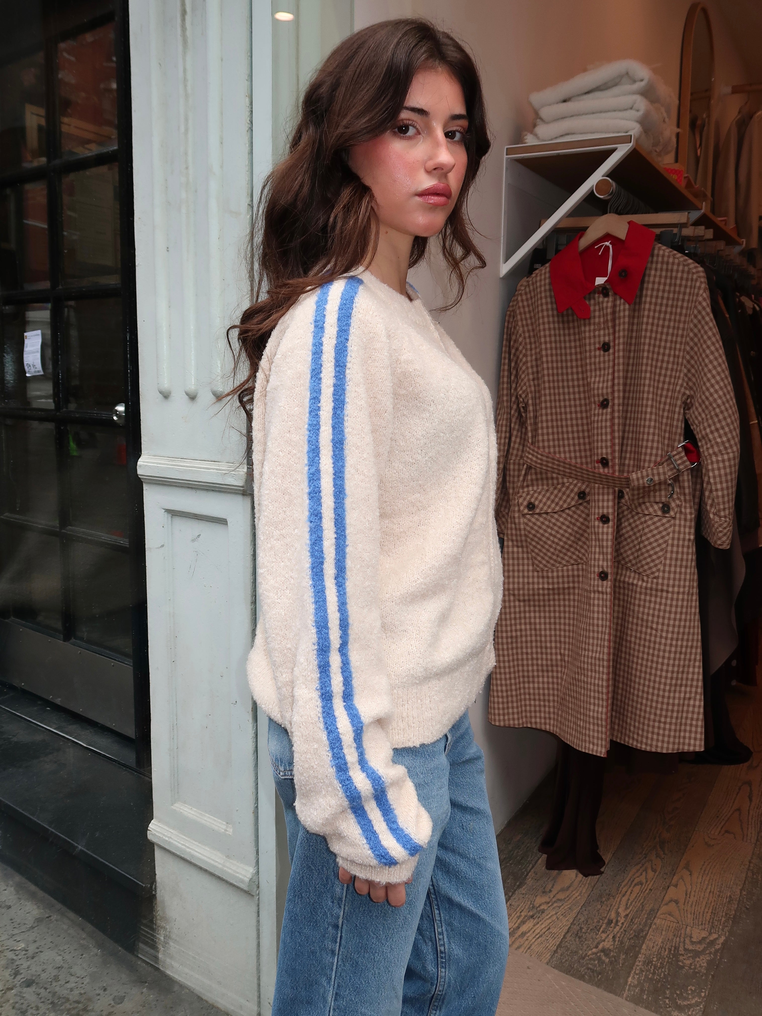Finley Knit Zip Up Jacket in Cream