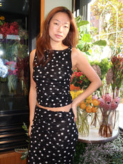 Alyce Asym Twist Top in Black Dot