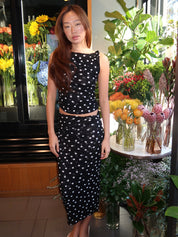Odette Twist Maxi Skirt in Black Dot