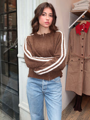 Finley Knit Zip Up Jacket in Brown