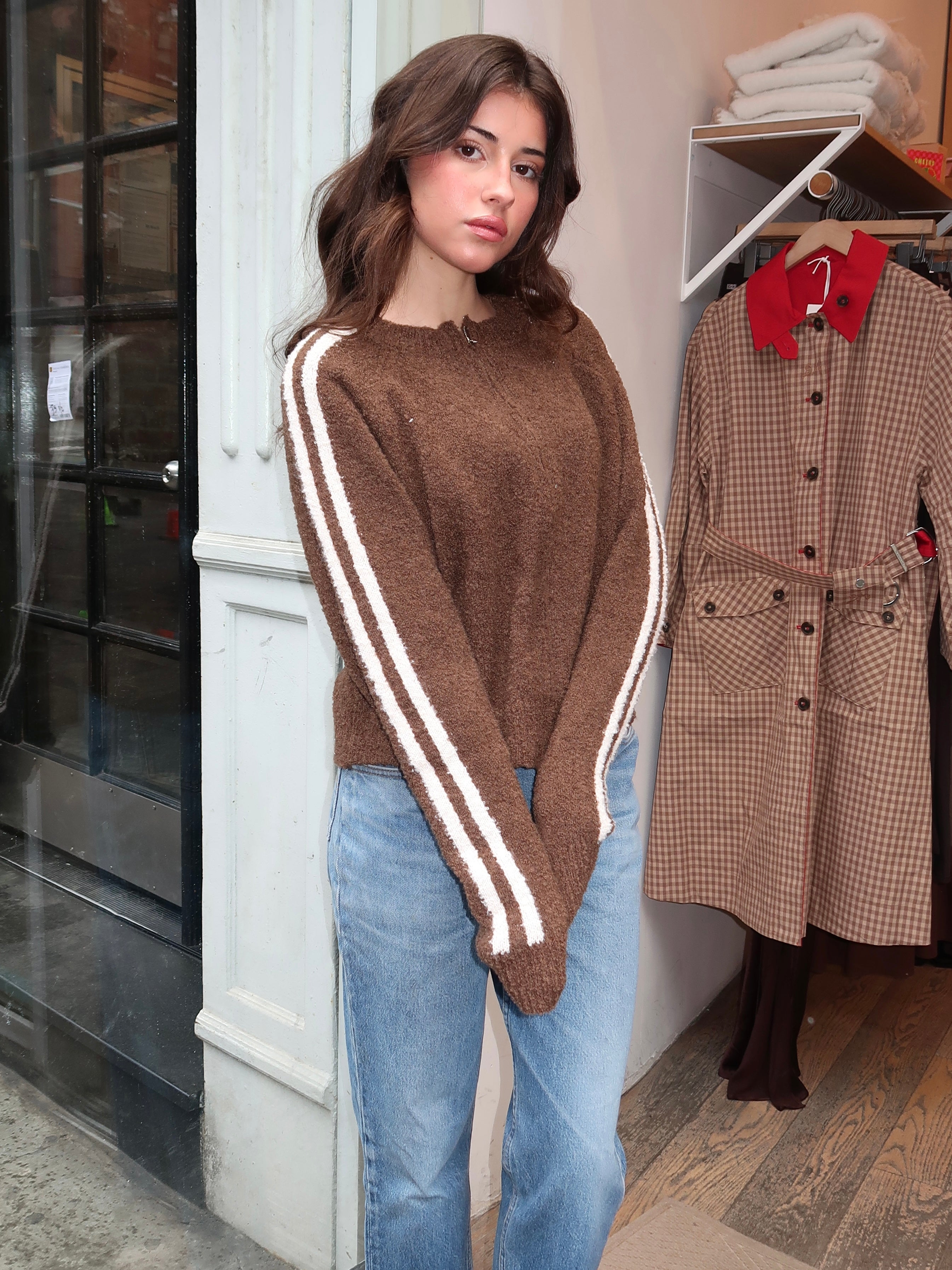 Finley Knit Zip Up Jacket in Brown