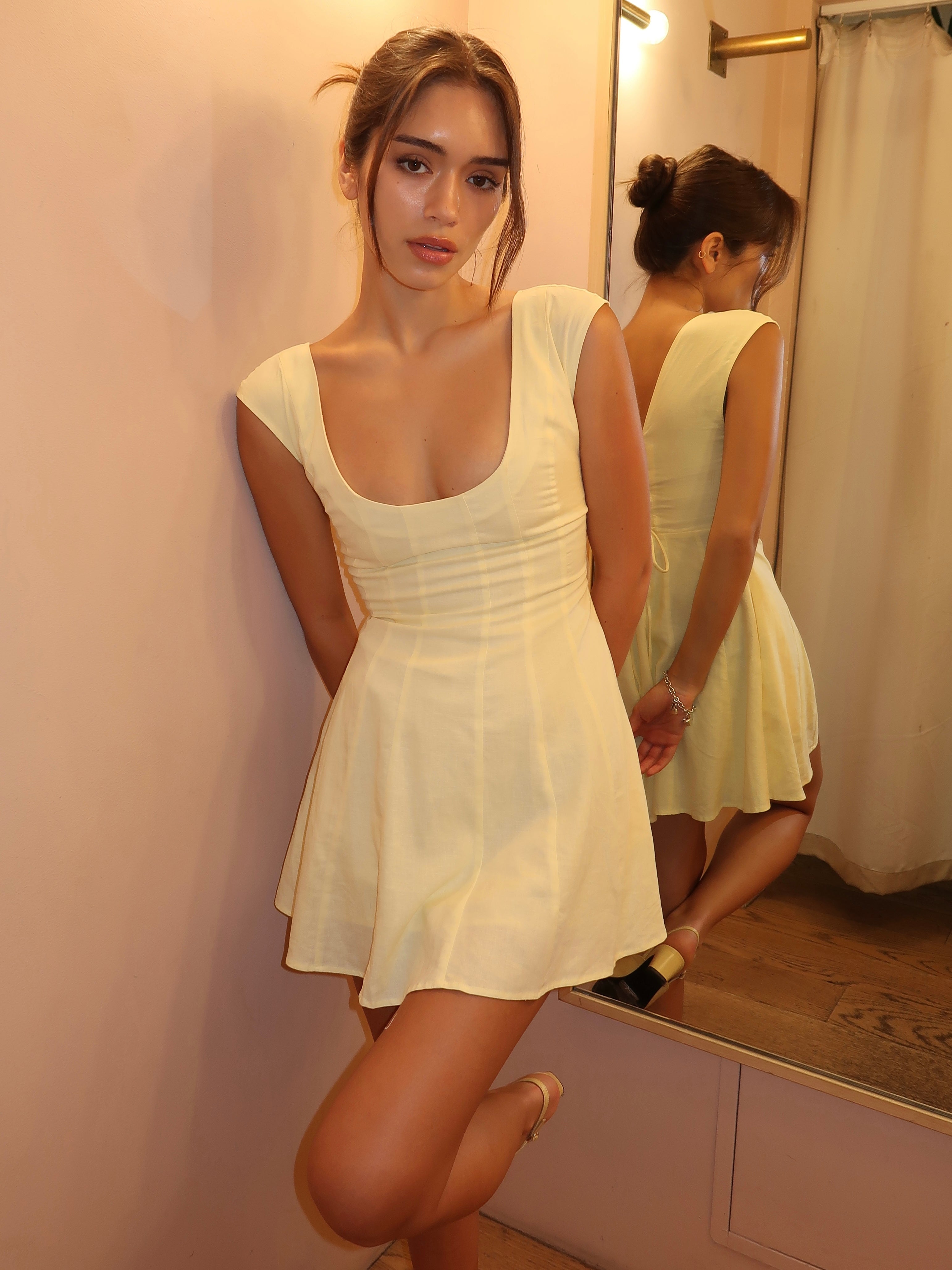 Leila Mini Dress in Honey Butter