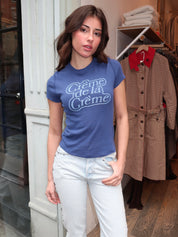90s Baby Tee Creme De La Creme in Postman Blue
