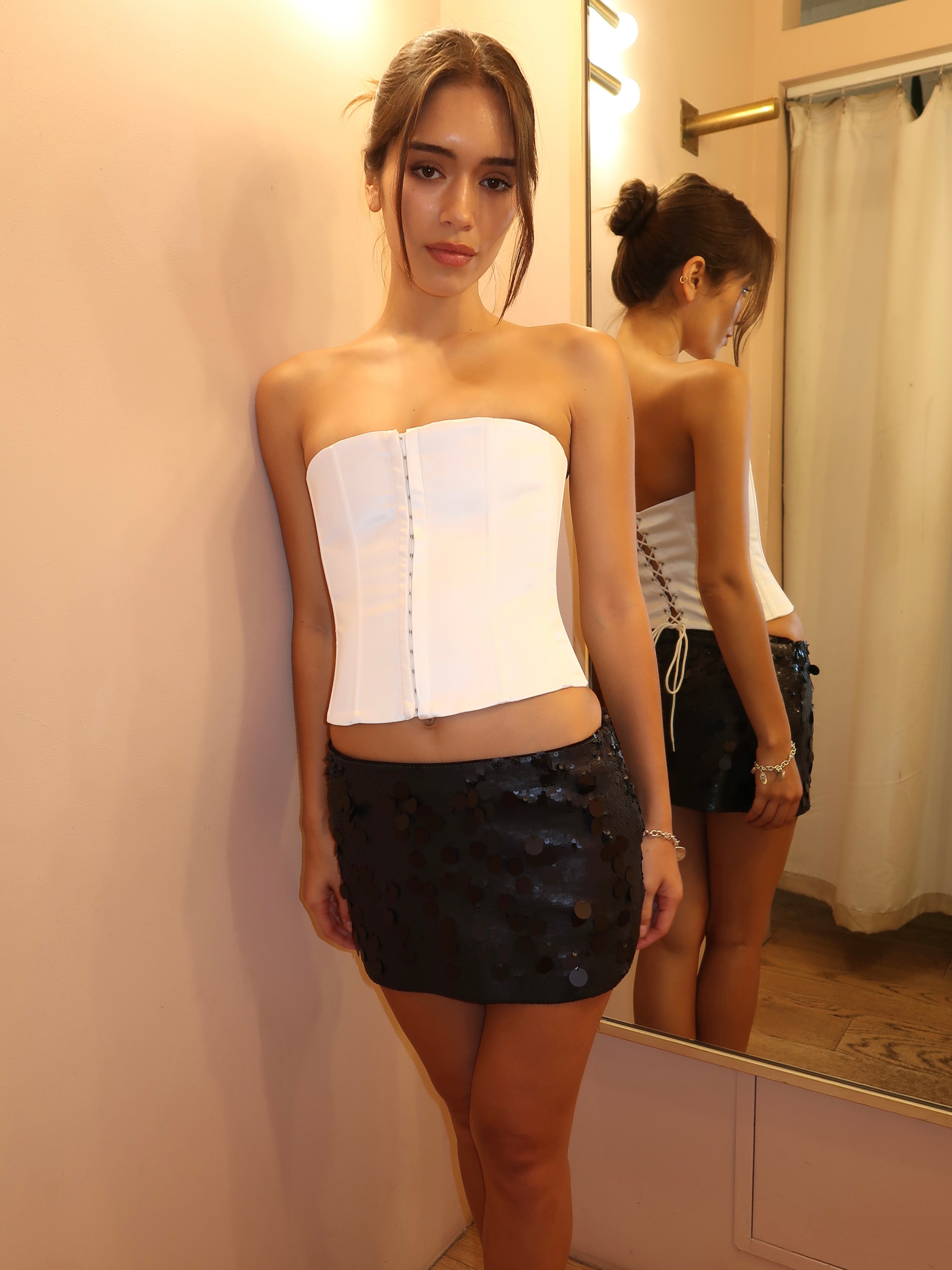 Low Rise Paillette Skirt in Matte Black