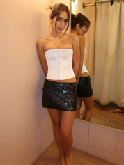 Low Rise Paillette Skirt in Matte Black