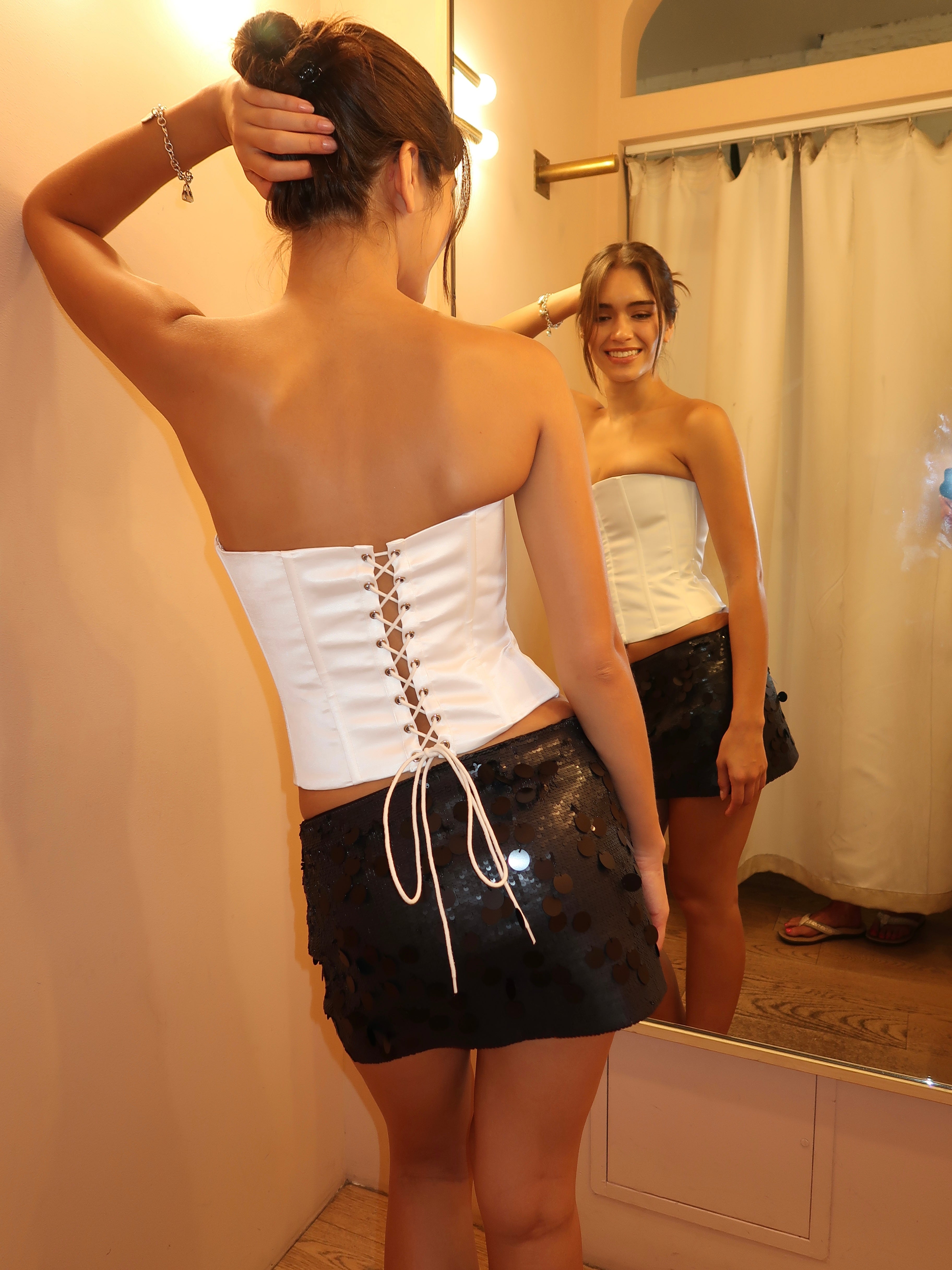 Low Rise Paillette Skirt in Matte Black
