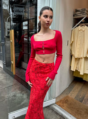 Amal Cropped Long Sleeve in Red