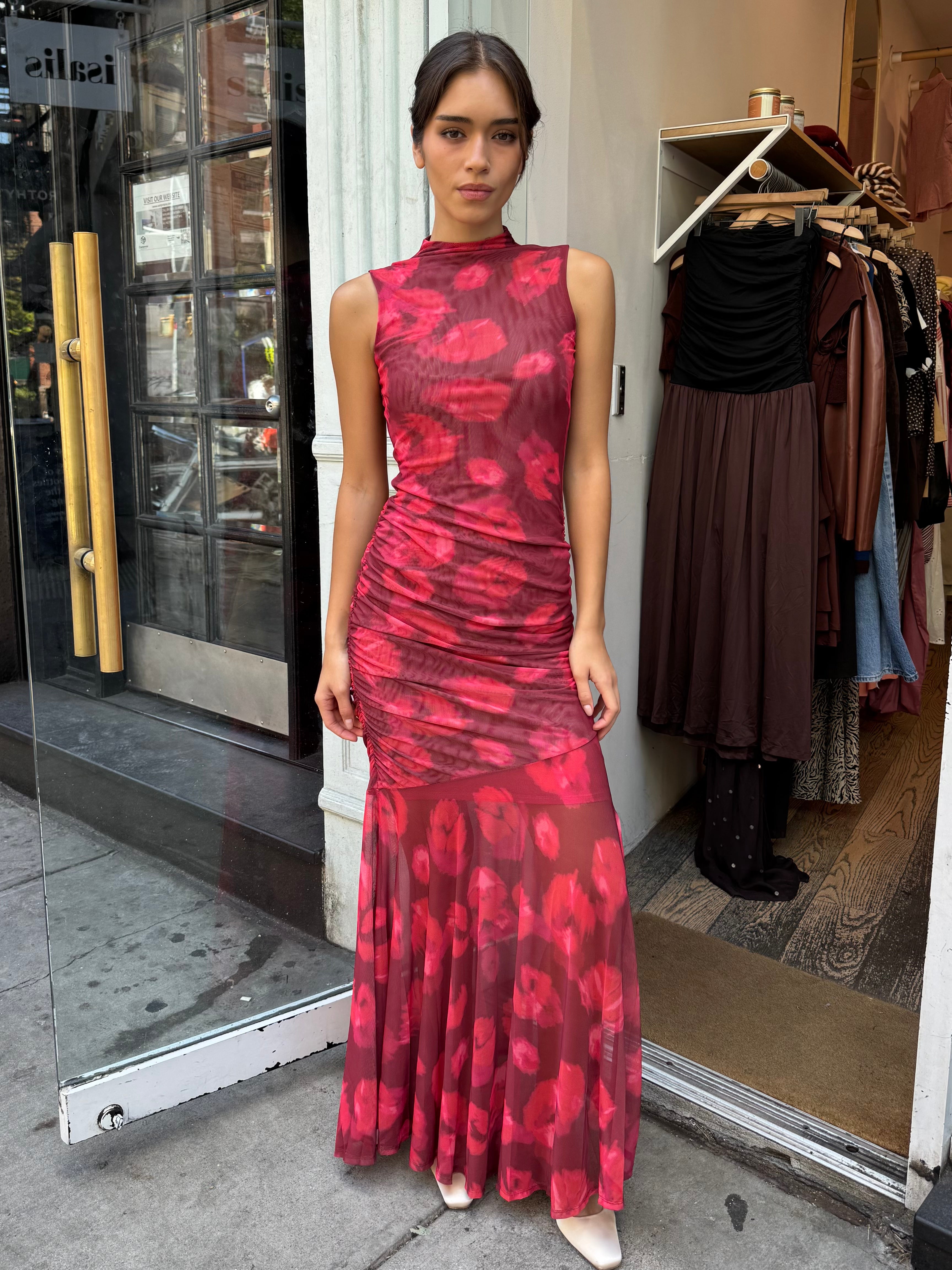 Flower Mesh Dress in Abstract