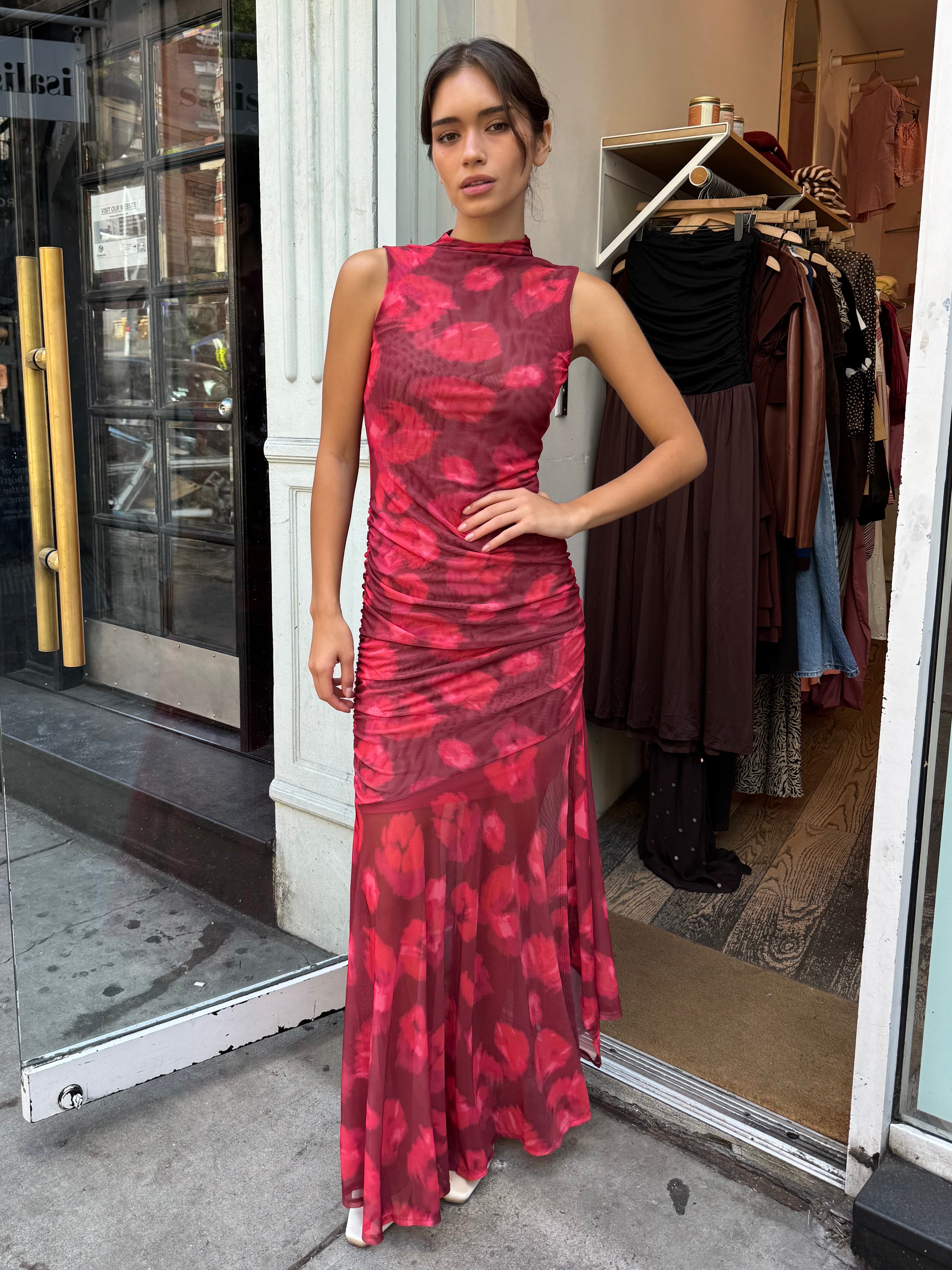 Flower Mesh Dress in Abstract