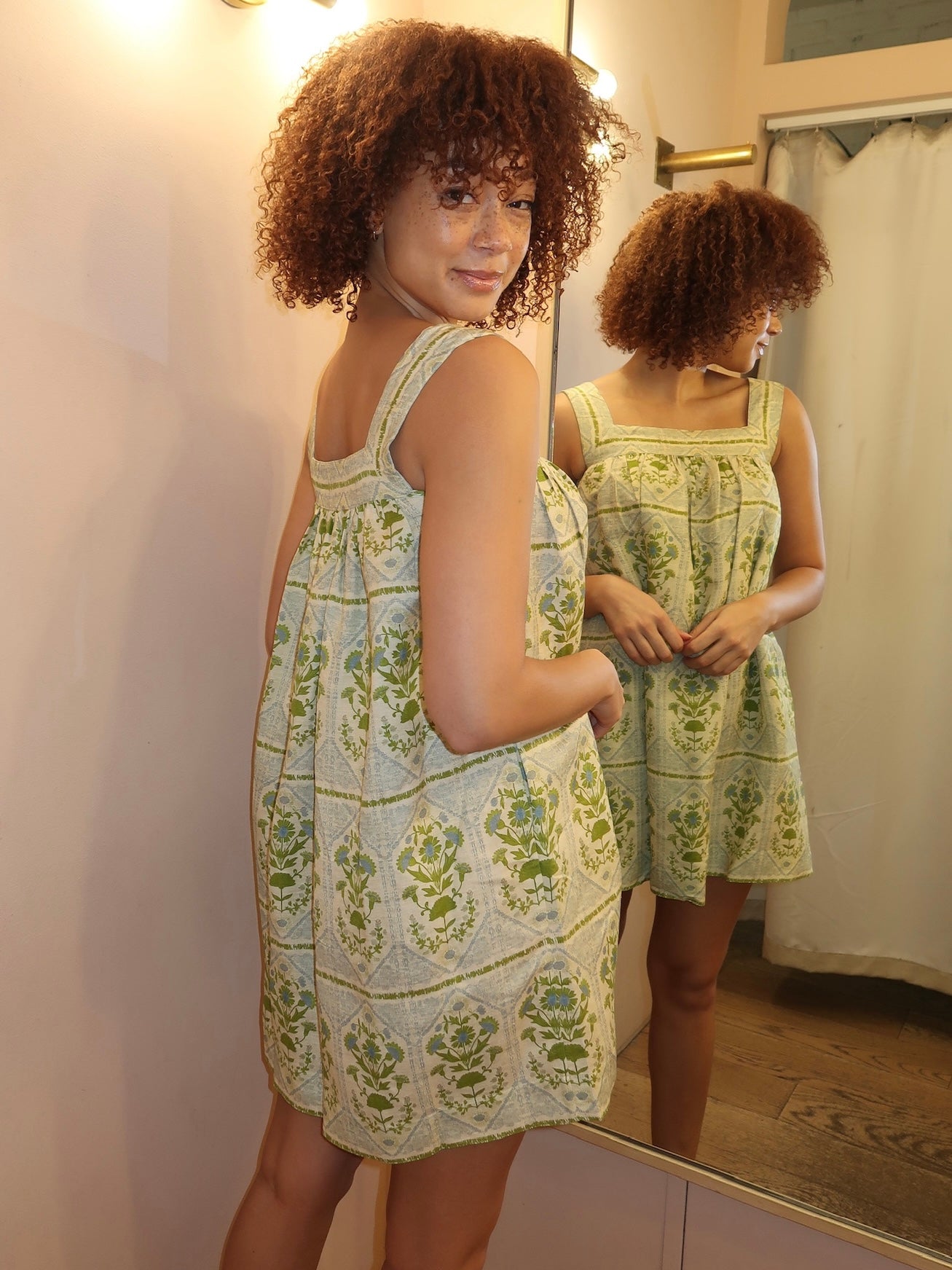 Tipper Dress in Green Trellis