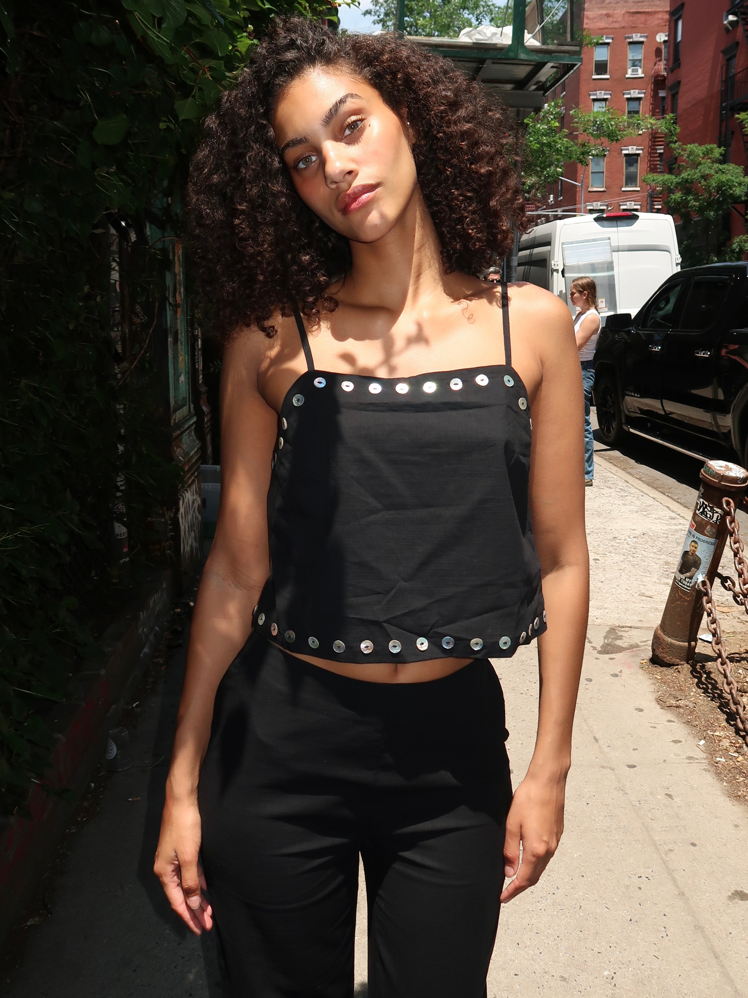 Beaux Shell Button Cami in Black