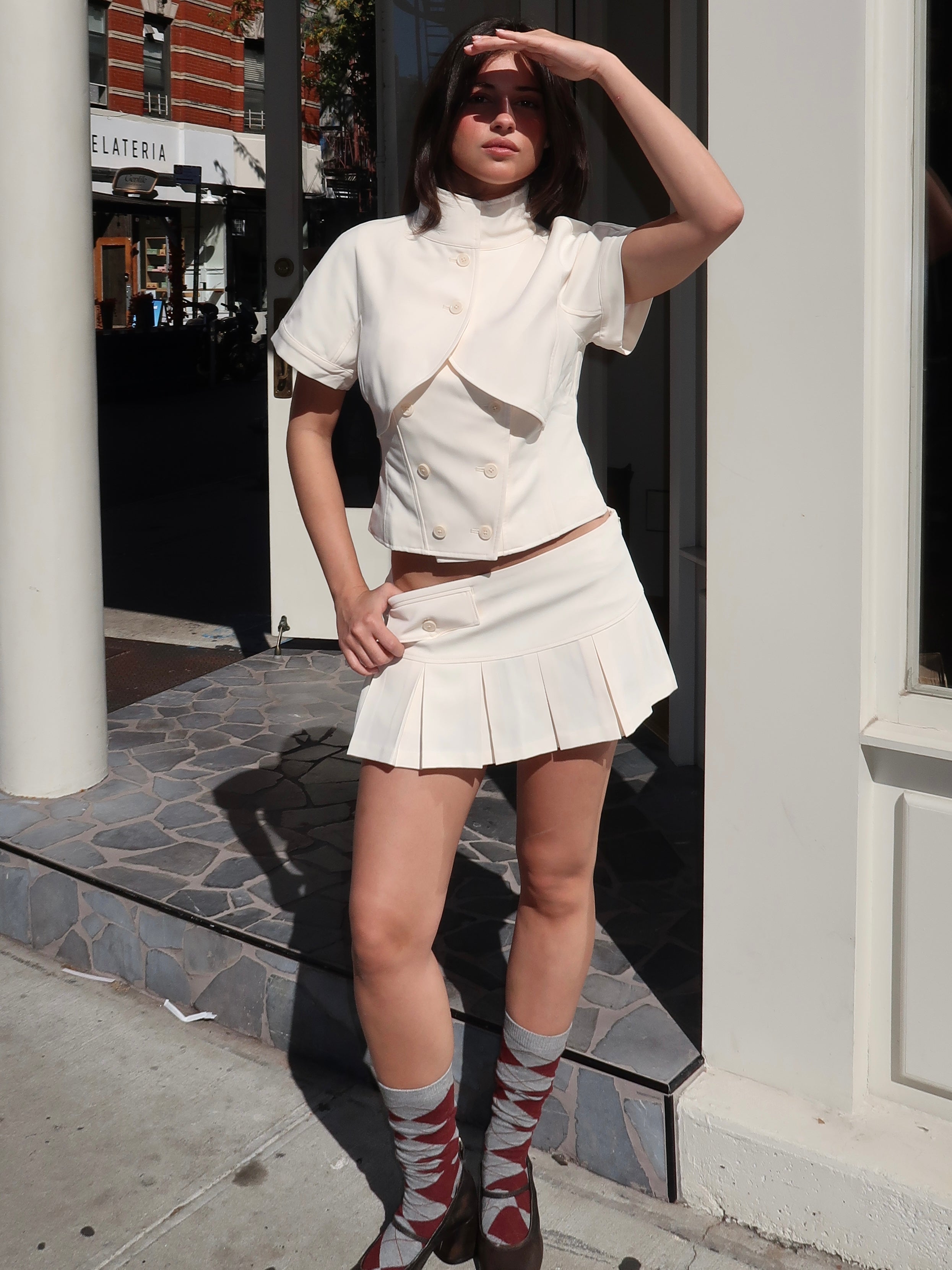 Val Pleated Mini Skirt in Ivory