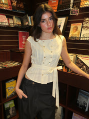 Butter Stripe Tie Shirt in Light Yellow