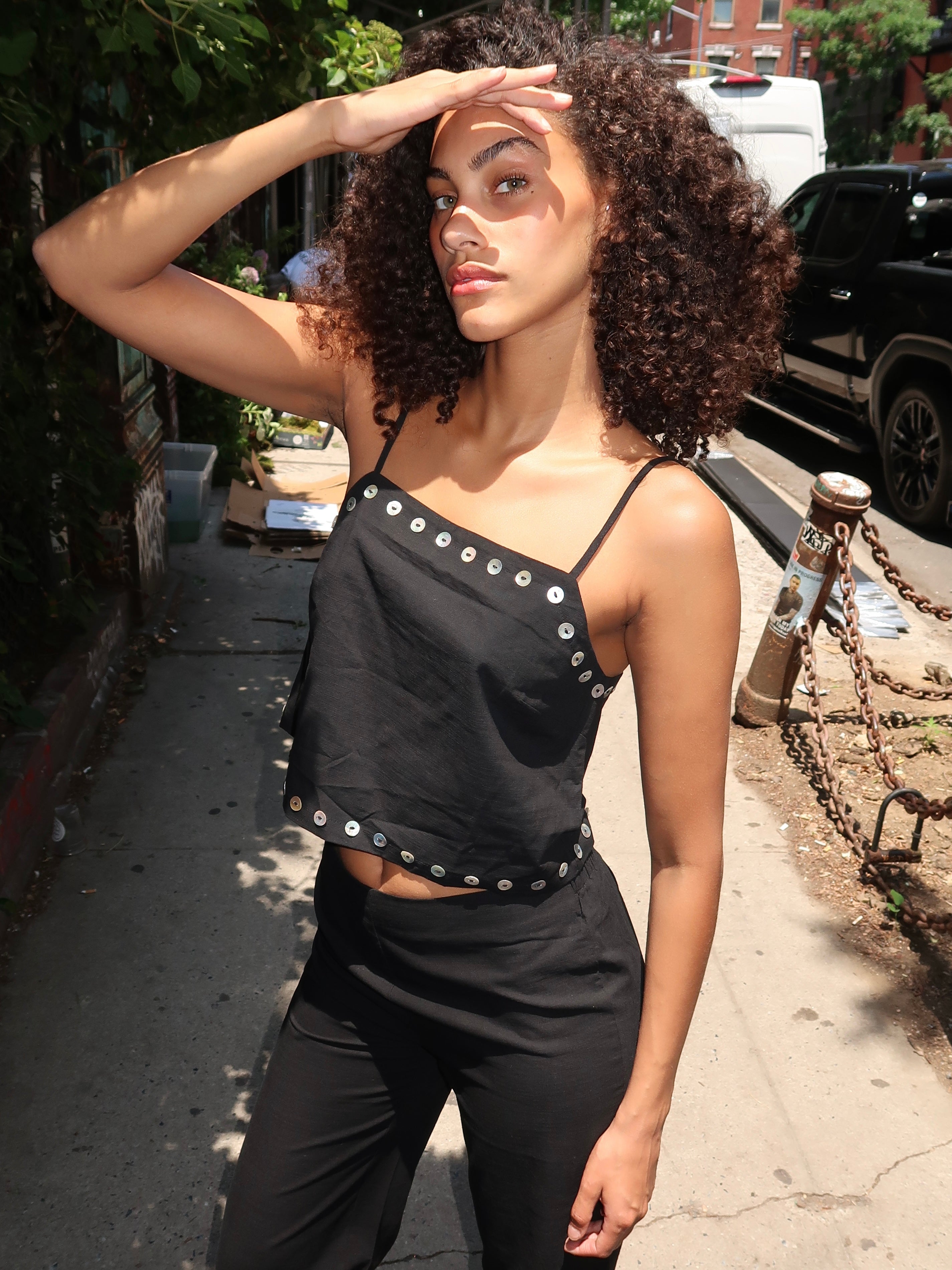 Beaux Shell Button Cami in Black