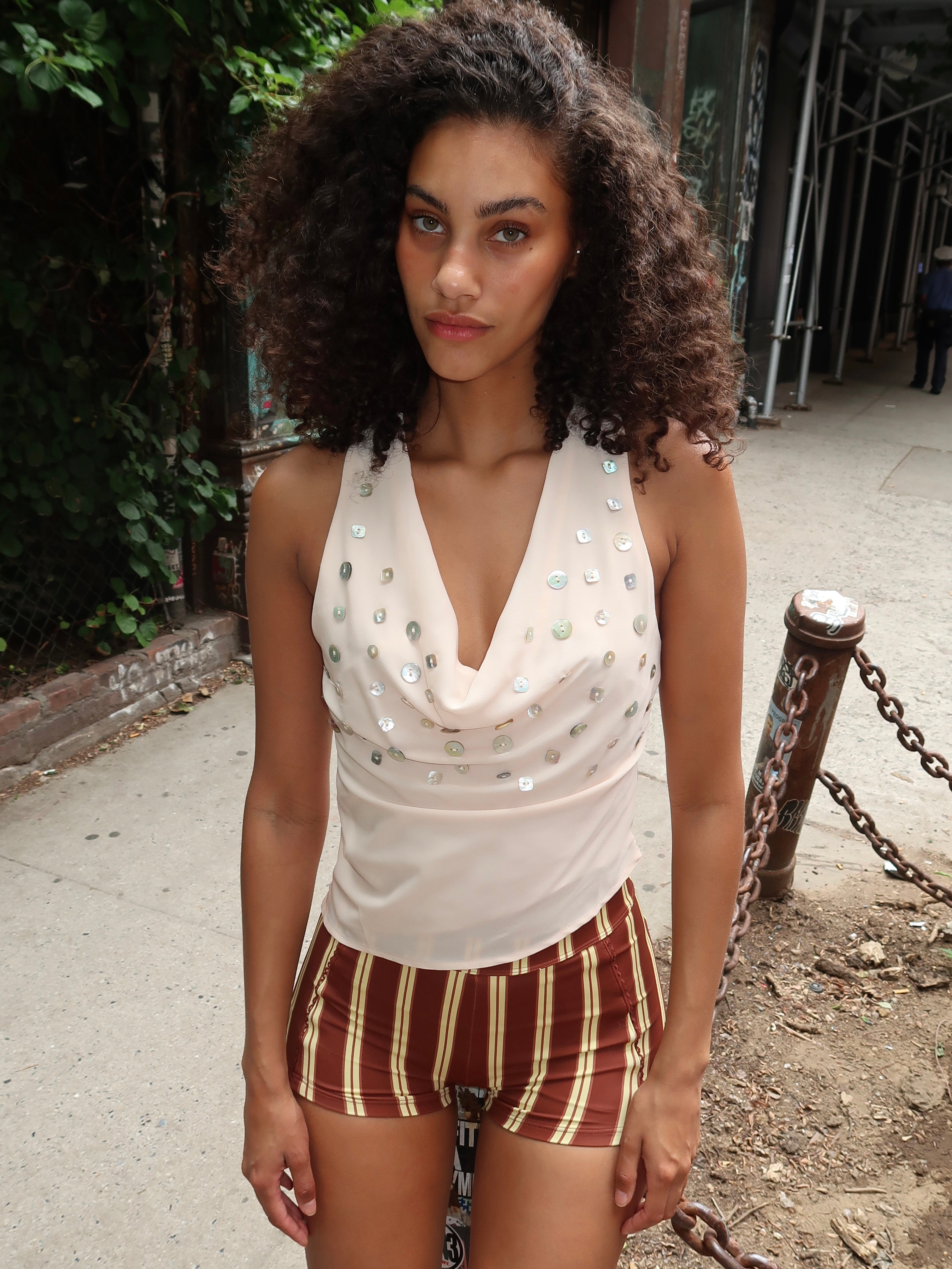 Madrone Cowl Neck Top in Shell Button Cream