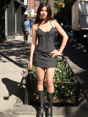 Lillian Mini Skirt in Grey Pinstripe