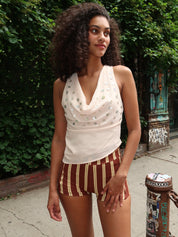 Madrone Cowl Neck Top in Shell Button Cream