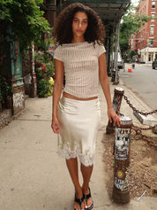 Irina Lace Trim Midi Skirt in Cream