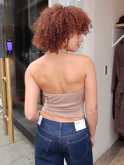 Jin Halter Top in Shell Button Beige