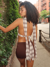 Donatella Scarf Top in Brown Plaid