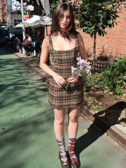 Nina Mini Dress in Olive Tartan