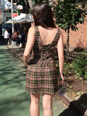 Nina Mini Dress in Olive Tartan