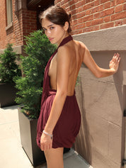Rochelle Drape Mini Dress in Plum