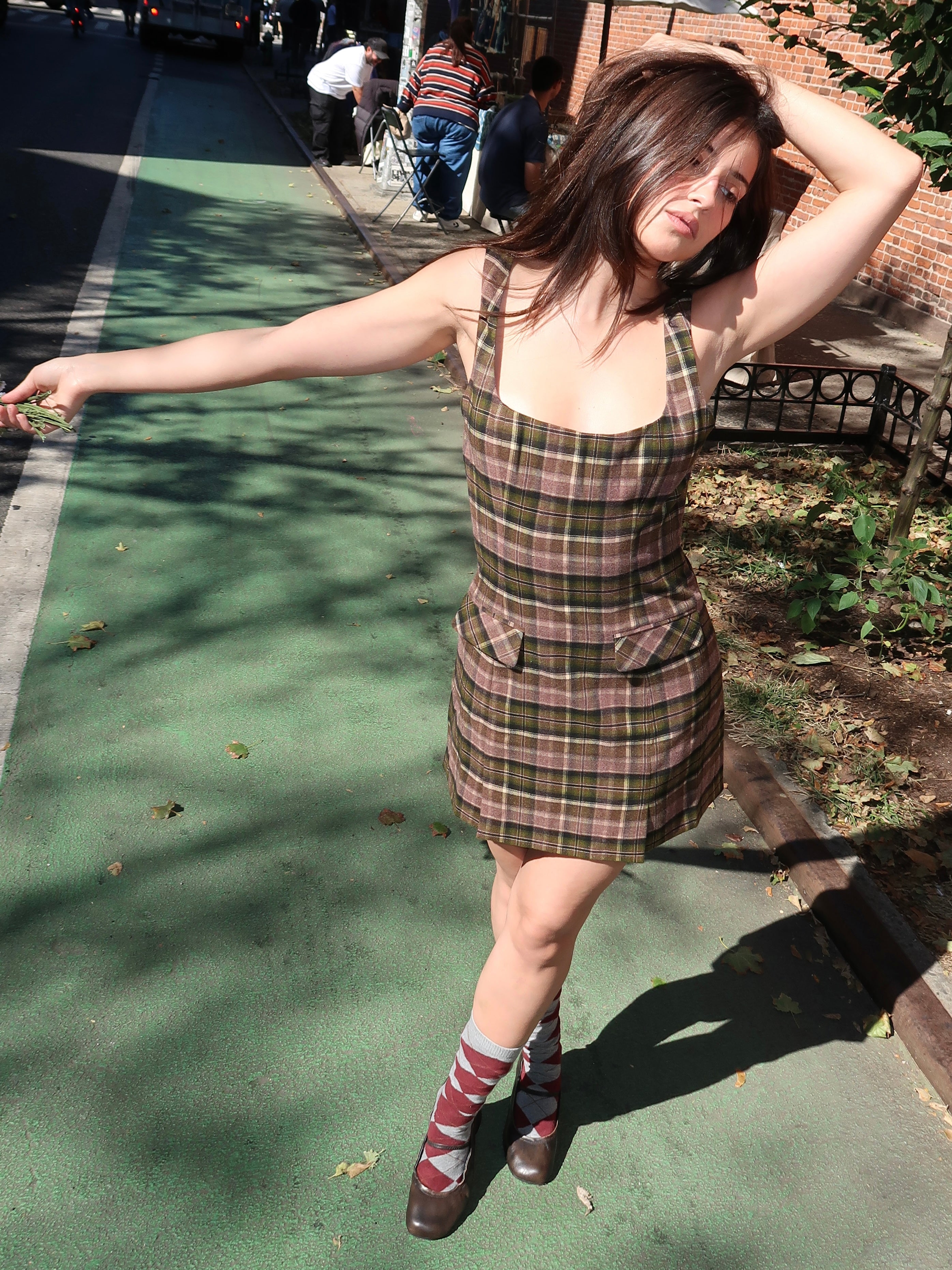 Nina Mini Dress in Olive Tartan