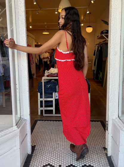 Lucy Maxi Dress in Red Polka Dot